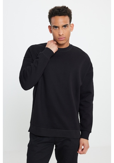 AC&Co / Altınyıldız Classics Erkek Sıyah Oversize Fit Bol Kesim Pamuklu İçi Polarlı Bisiklet Yaka Sweatshirt Siyah