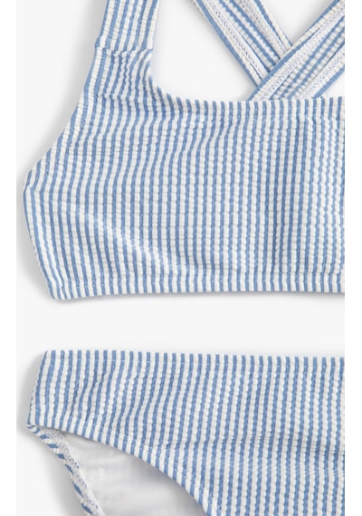 Koton Çizgili Bikini Takımı Çapraz Askılı Mavi Çizgili 4skg00004mm Mavi