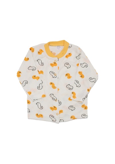 Bebegen Unisex Ekru Sarı Ördekli Çıtçıtlı Pijama Takımı Çok Renkli