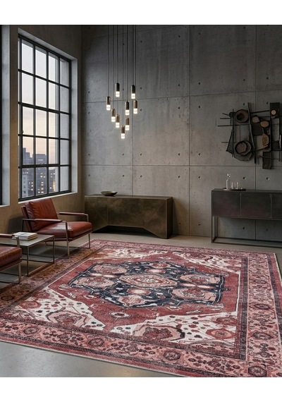Otantik Madalyon Desenli Kırmızı Eskitme Halı - Ar1005rr