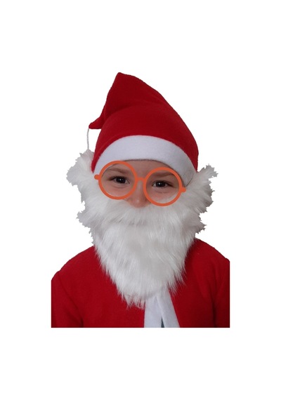 Pembecin Çocuk Noel Baba Sakallı Kostüm Kırmızı