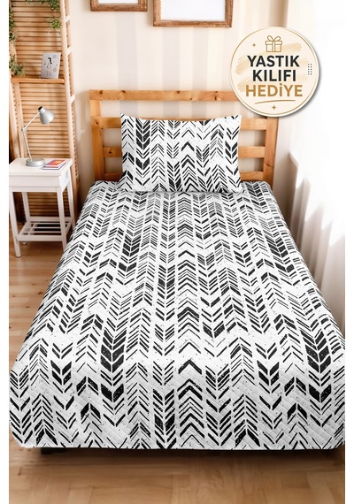 Siyah Geometrik Genç Odası Tek Kişilik Pike Takımı-modern Ok Motifli 160x220cm Kapitone Yatak Örtüsü Ekru