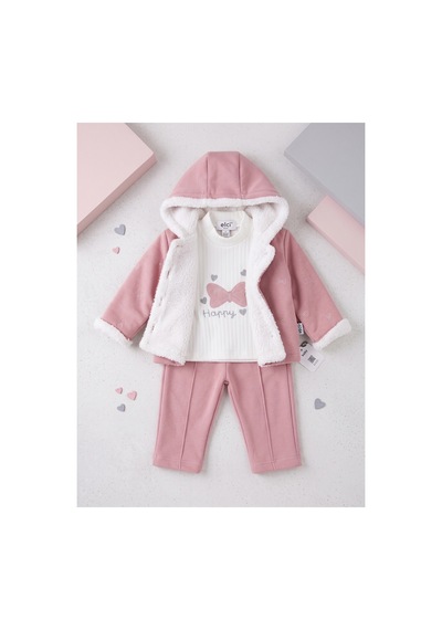 Deniva Kids Kız Bebek Pelüş Detaylı Kapüşonlu Ceket, Fiyonk Baskılı Bluz Ve Eşofman Altı 3'lü Kışlık Takım Pembe Deniva Kids Kız Bebek Pelüş Detaylı Kapüşonlu Ceket, Fiyonk Baskılı Bluz Ve Eşofman Altı 3'lü Kışlık Takım Pembe