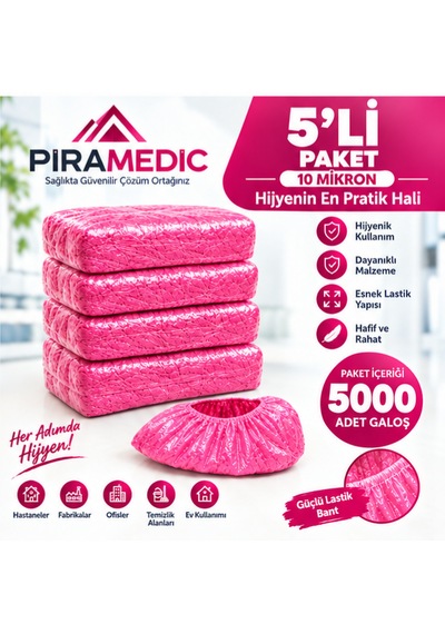 Piramedic Galoş 10 Micron 5000 Adet Pembe Galoş