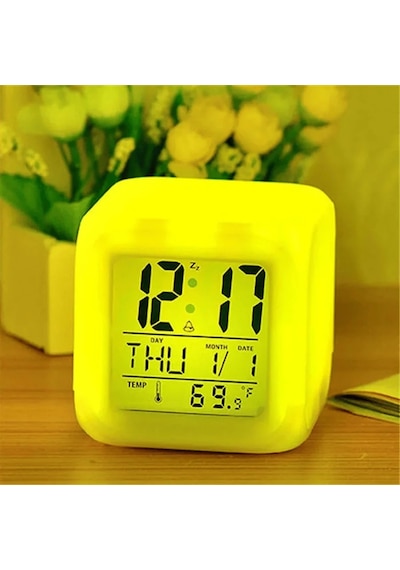 Led Dijital Renkli Masa Saati Alarm Termometre Tarih Masaüstü Saat Çok Renkli