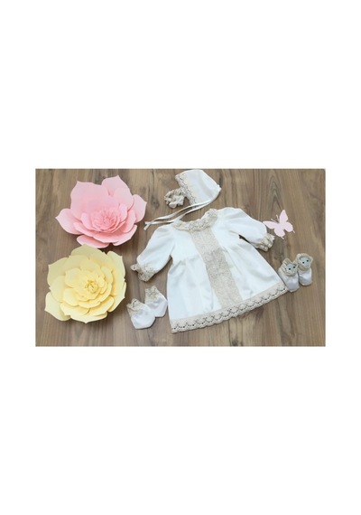 Hayy Baby Kids Wear Kız Bebek Krem Dantelli Elbise Seti