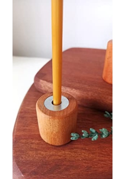 50 Adet Balmumu Mum Ve 3 Adet Özel Dizayn Ahşap Silindir Mumluk Dilek Mumu Doğal Petek Mum Beeswax Candle Sarı Çok Renkli