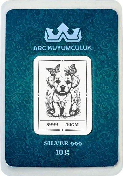 Hediyeye Özel 10 Gram Minik Köpek Temalı 999 Ayar Gümüş İle Üretilmiş Gümüş Külçesi-762