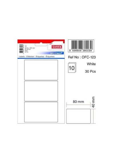Tanex Etiket Ofis Beyaz 48x80 MM 30'lu Ofc-123