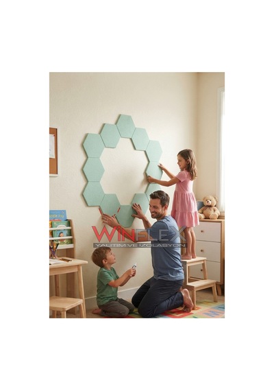 Altıgen Akustik Kumaş Kaplı Panel 17x20cm - 12 Adet Su Yeşil