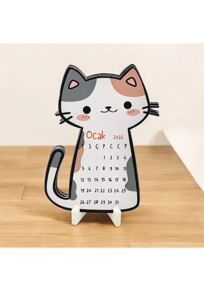 2026 Takvim - Kedi Masaüstü Takvim- Standlı Takvim