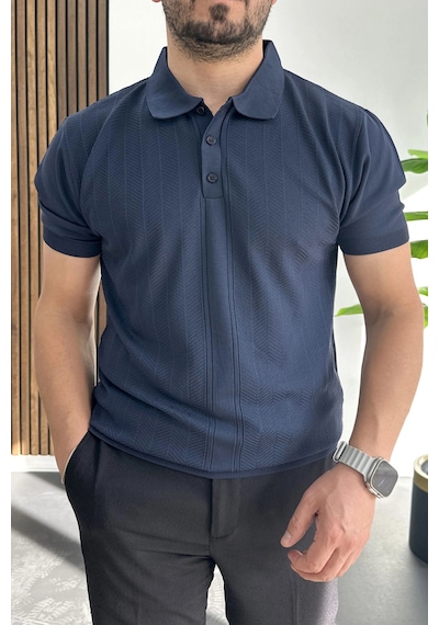 Erkek Desenli Polo Yaka Tişört Lacivert Edw460 Lacivert