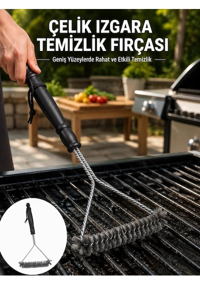 Uzun Saplı Paslanmaz Çelik Izgara Temizlik Fırçası Yeni Nesil Mh-hs2743-9736