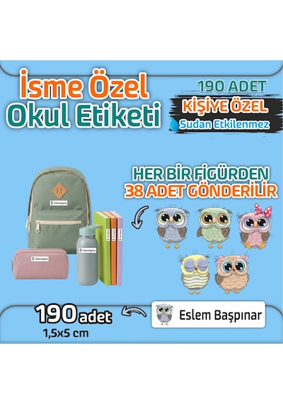 Kapbirhediye Okul Etiketi Isme Özel Kalem Defter Etiketi Baykuş Temalı 190 Adet Çok Renkli