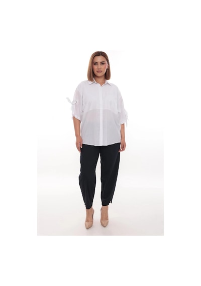 Lady Majestic Cotton Büyük Beden Kadın Pamuklu Gömlek Rahat Kesim, Düğmeli, Volan Kol Detaylı Beyaz Lady Majestic Cotton Büyük Beden Kadın Pamuklu Gömlek Rahat Kesim, Düğmeli, Volan Kol Detaylı Beyaz