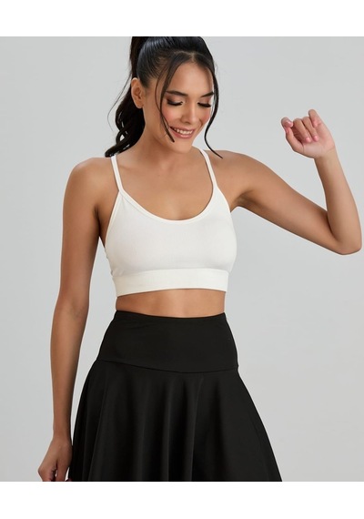 Aurafit Fitilli U Yaka İp Askılı Basic Büstiyer/croptop - 9027 Beyaz