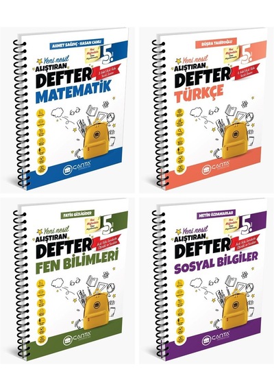 Çanta 2025 5. Sınıf Matematik + Türkçe + Fen + Sosyal Alıştıran Defter Seti 4 Kitap