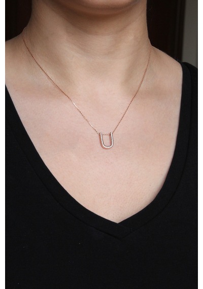 925 Ayar Gümüş Rose U Harfi Kolye - 23091301 Rose Gold