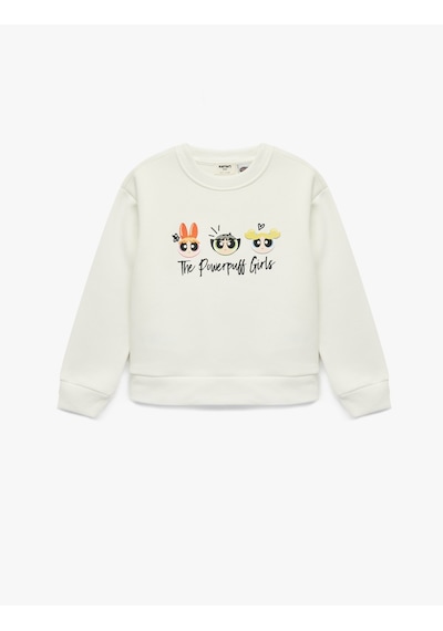 Koton Powerpuff Girls Baskılı Uzun Kollu Bisiklet Yaka Lisanslı Oversize Sweatshirt Ekru 6wkg10443ak Ekru