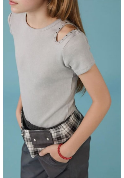 Defacto Fitilli Kaşkorse Tişört Kız Çocuk H0066a826smgr451 Gri-gr451