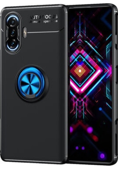 Redmi K40 Gaming Kılıf Yüzüklü Sağlam Esnek Ringo Silikon Kapak Siyah - Mavi