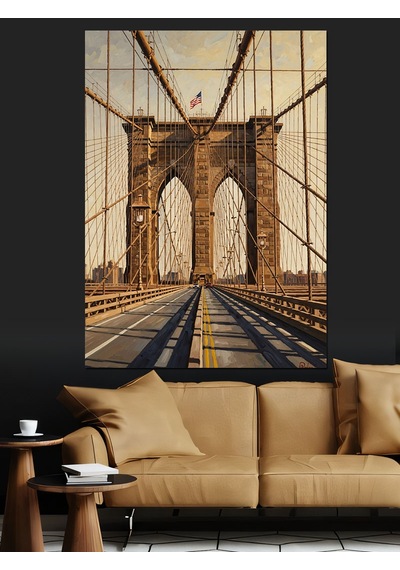 Ahşap Tablo Brooklyn Köprüsü Ve Şehir Yolu
