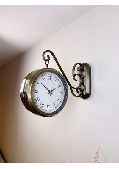 Eskitme Metal Romen İstasyon Saati 36 X 25 Cm Çift Taraflı Dekoratif Ve Şık Tasarım