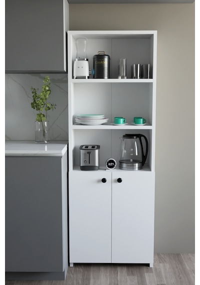 Kapaklı Çok Amaçlı Mutfak Dolabı 150x50x22 Cm - Raflı Erzak Dolabı Modern Depolama Ünitesi Beyaz