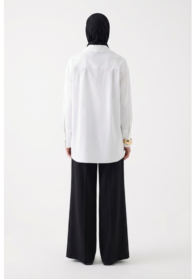 Armine Trend Gizli Düğmeli Oversize Gömlek Ekru 25kt304