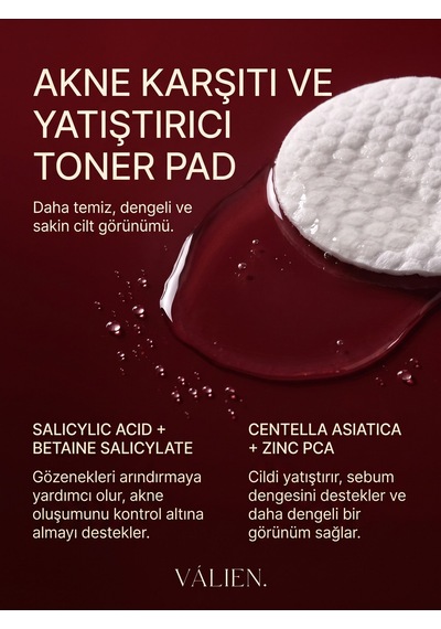 Vàlıen Akne Karşıtı Yatıştırıcı Toner Pad 60 Adet