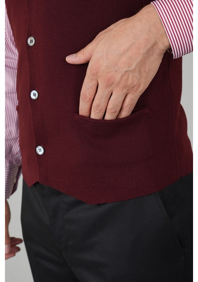 Bisse Bordo Düz Triko Yün Erkek Yelek Tryl24k24203 D25 Bordo Bisse Bordo Düz Triko Yün Erkek Yelek Tryl24k24203 D25 Bordo