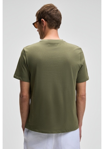 Grimelange Mocassın Erkek %100 Pamuk Relaxed Fit Yuvarlak Yaka Kısa Kollu Haki T-shirt