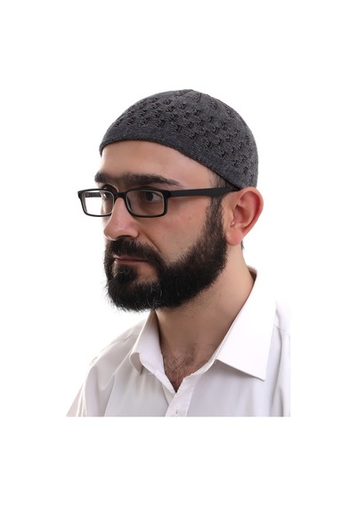 Füme Kahve Hasır Desen Kışlık Kadife Namaz Takkesi Kahverengi