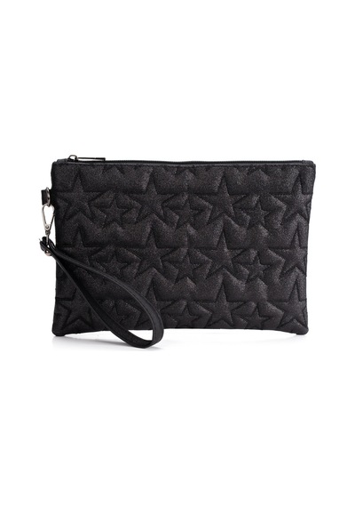 Newish Polo Kadın Simli Yıldız Desenli Bilek Askılı Portföy/clutch El Çantası Siyah