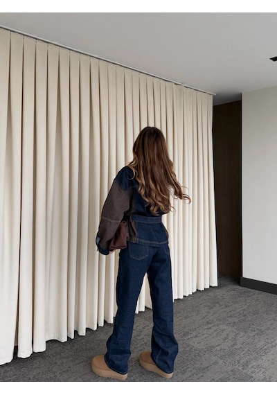 Laluvia Lacivert - Kahve Bağlamalı Ceket Pantolon Denim Takım - 0836 Lacivert