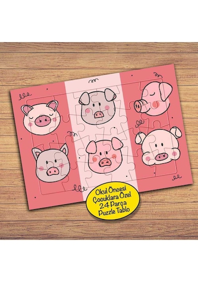 Sevimli Domuz Portresi Çocuklara Özel Puzzle Yapboz Tablo-pz166