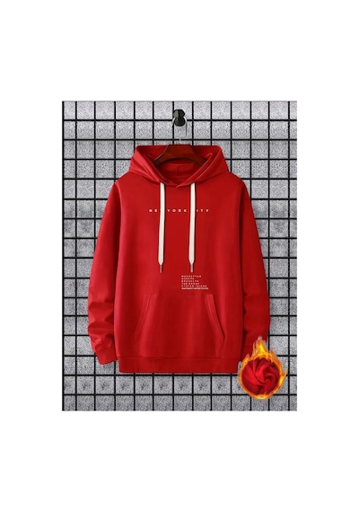Medinenur Newyorkcıty Baskılı 2 İplik İçi Pamuklu Sweatshirt Kırmızı