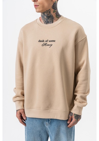 Respire Erkek Memory Baskılı Bisiklet Yaka Oversize Sweatshirt Bej