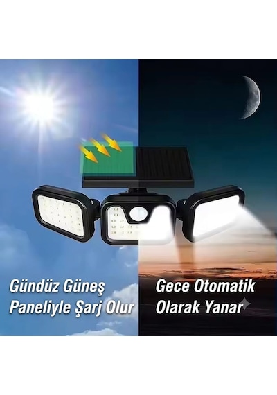 1725a 30watt Güneş Enerjili Hareket Sensörlü 74 Ledli 3 Modlu Solar Duvar Sokak Lambası 1