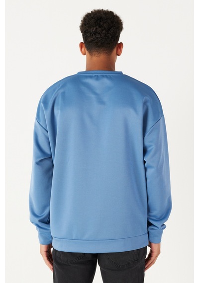 AC&Co / Altınyıldız Classics Erkek İndigo Oversize Fit Bol Kesim Bisiklet Yaka Düz Sweatshirt 4A5221200005INDS İndigo