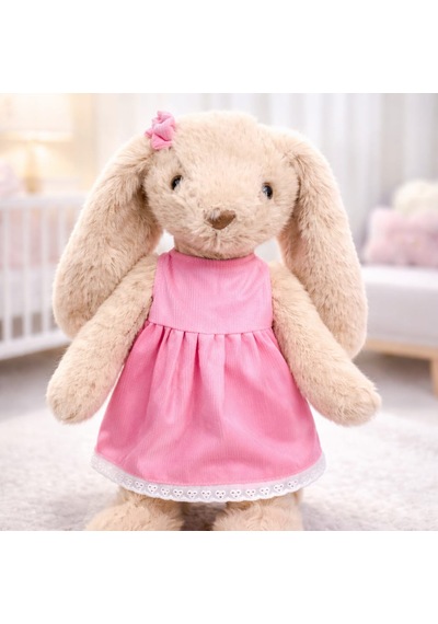 Elbiseli Beyaz Tavşan Peluş Oyuncak 45 Cm Kahverengi