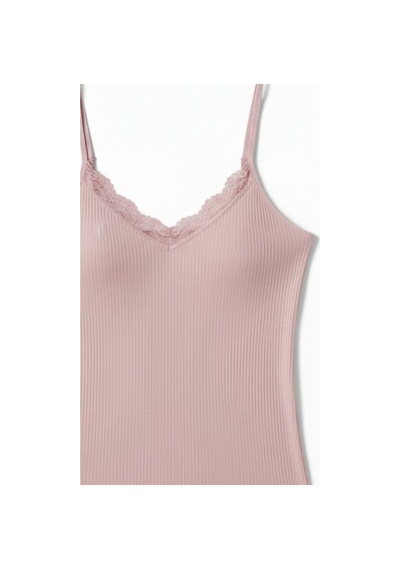 The Kadın Pamuklu İp Askılı Dantel Detaylı Esnek Atlet Yumuşak Casual İç Giyim Pembe