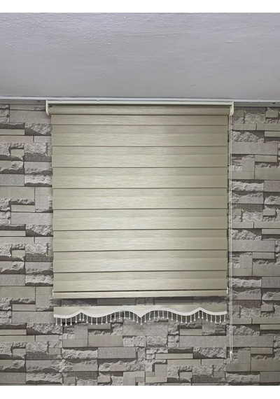 Bambu Krem Renk Zebra Perde (Etek Boncuklu)