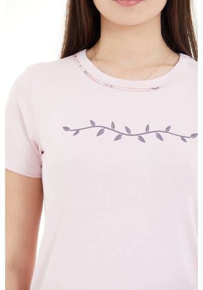 Lılac Kadın Çiçek Desenli %100 Viscon Capri Pijama Takımı Pudra Pembe