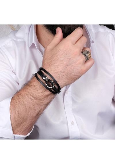 Tesbihcibaba Gemici Düğümü Premium Deri Çelik Erkek Bileklik