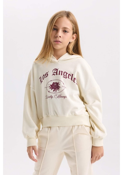 DeFacto Kız Çocuk Ekru Oversize Geniş Kalıp Kapüşonlu Baskılı Sweatshirt D7041A824WNER99