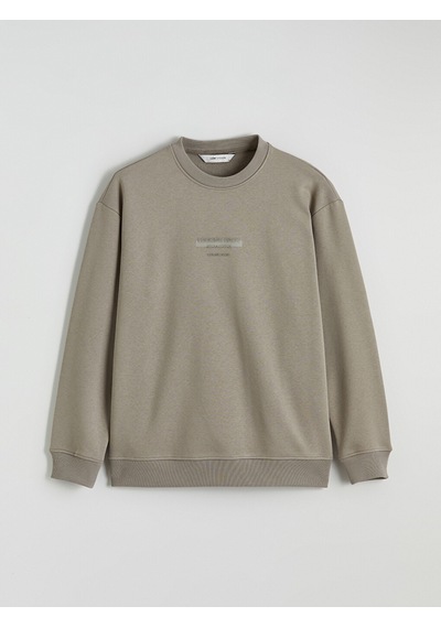 Lcw Vision Bej Bisiklet Yaka Baskılı Erkek Kalın Sweatshirt