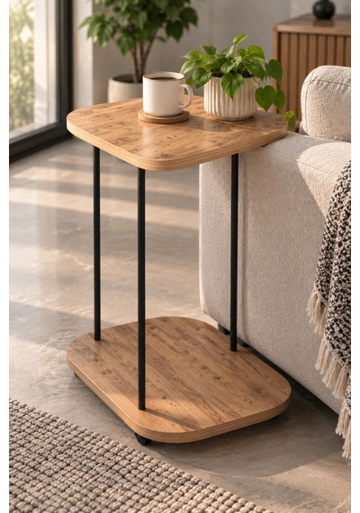 Sulorahome Tekerlekli Oval Servis Sehpası Çam Desenli Kahverengi