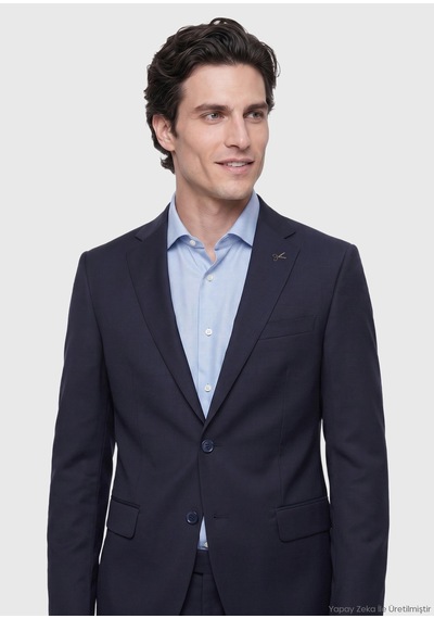 Ramsey Lacivert Düz Modern Fit Yün Karışımlı Takım Elbise