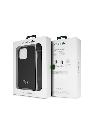 Apple Uyumlu iPhone 14 Pro Max Kılıf LacosteLisanslı Pu Pike Desen Askılı İkonik Timsah Logolu Siyah